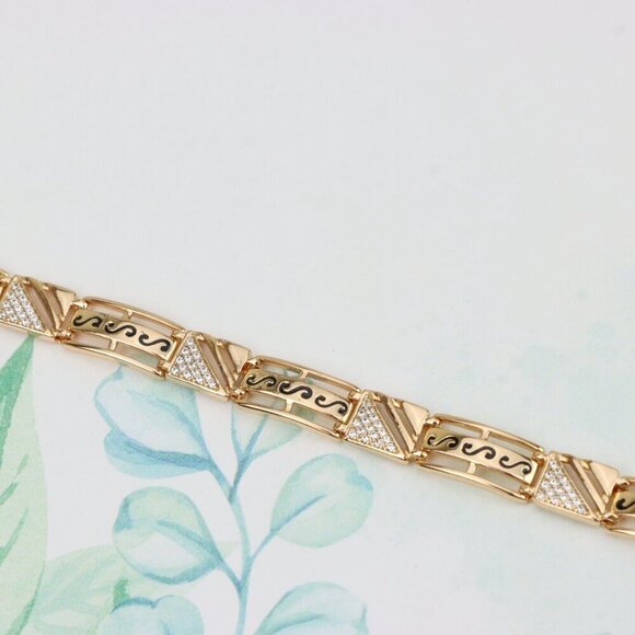 "Rose Gold Geometric Link Bracelet with Black and Crystal Accents, XPBL0810 - Picture 4 of 12